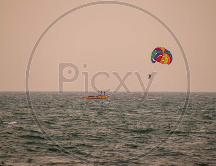 beautyful view of a Parasailing at Goa sea