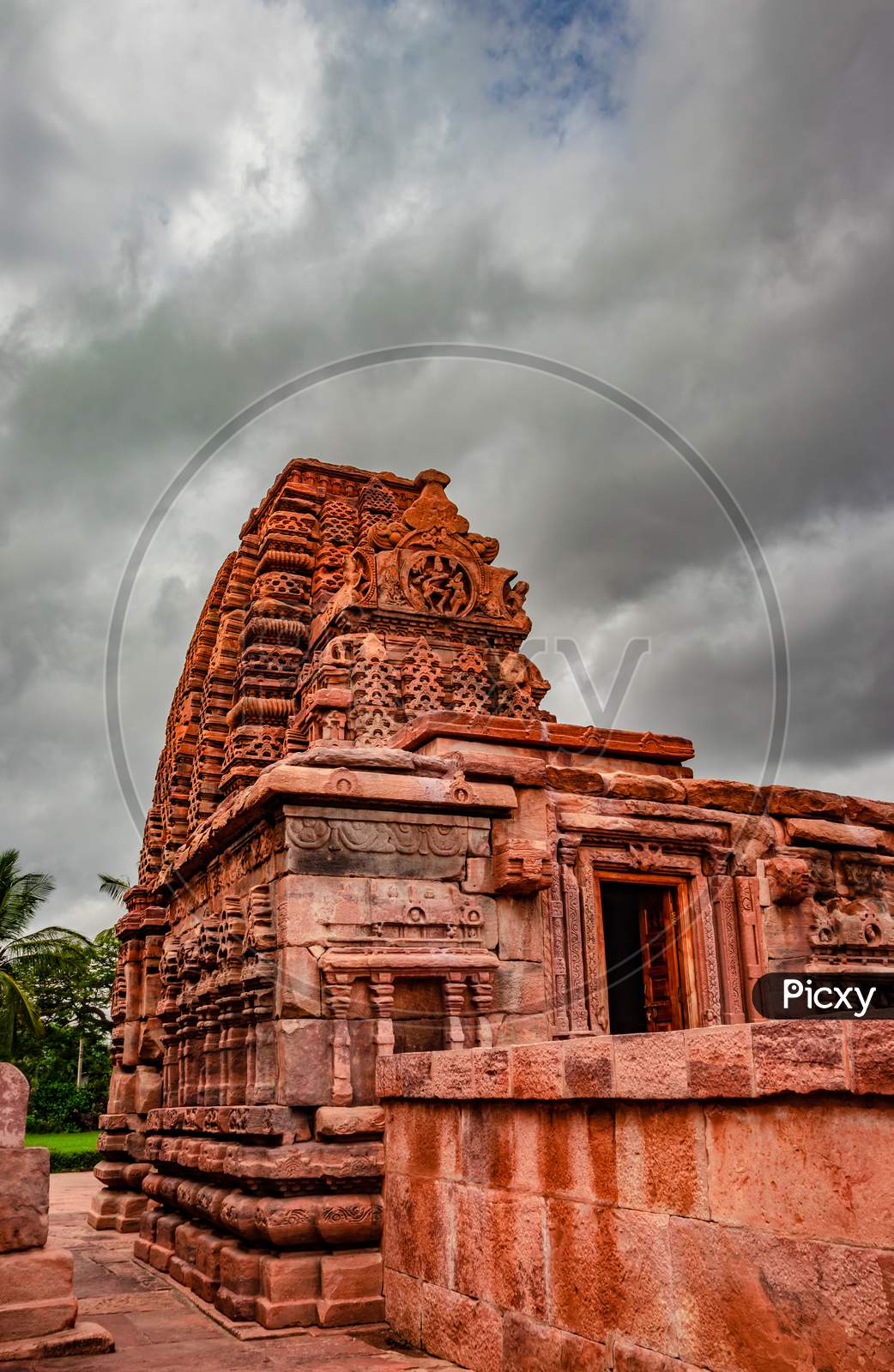 Galaganatha Temple Pattadakal Breathtaking Stone Art From Different Angle With Dramatic Sky