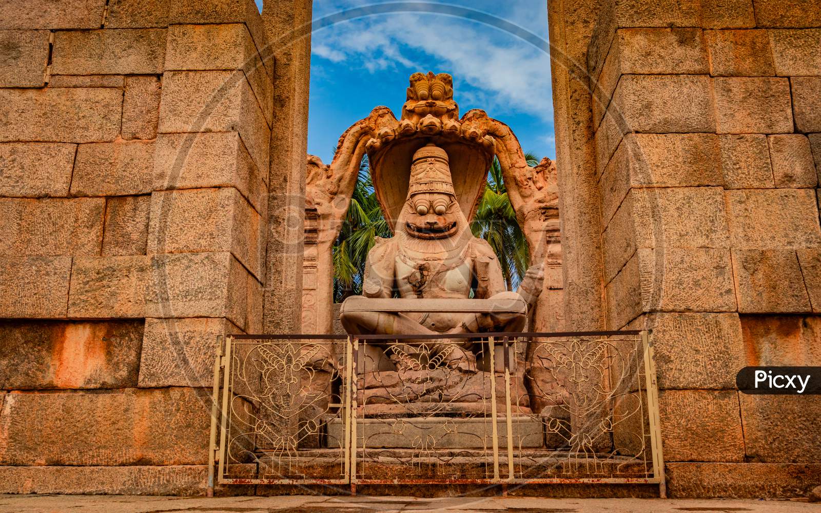 Narasimha Lakshmi Temple Hampi Antique Stone Art Close Up Shot From Unique Angle