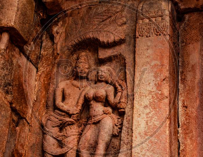 Sculptures Of Hindu Gods On Facade Of 7Th Century Temple Carved Walls In Pattadakal