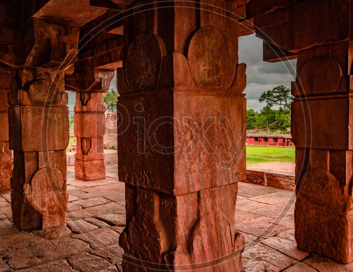 Sangameshwara Temple Pattadakal Interior Breathtaking Stone Art With Dramatic Sky