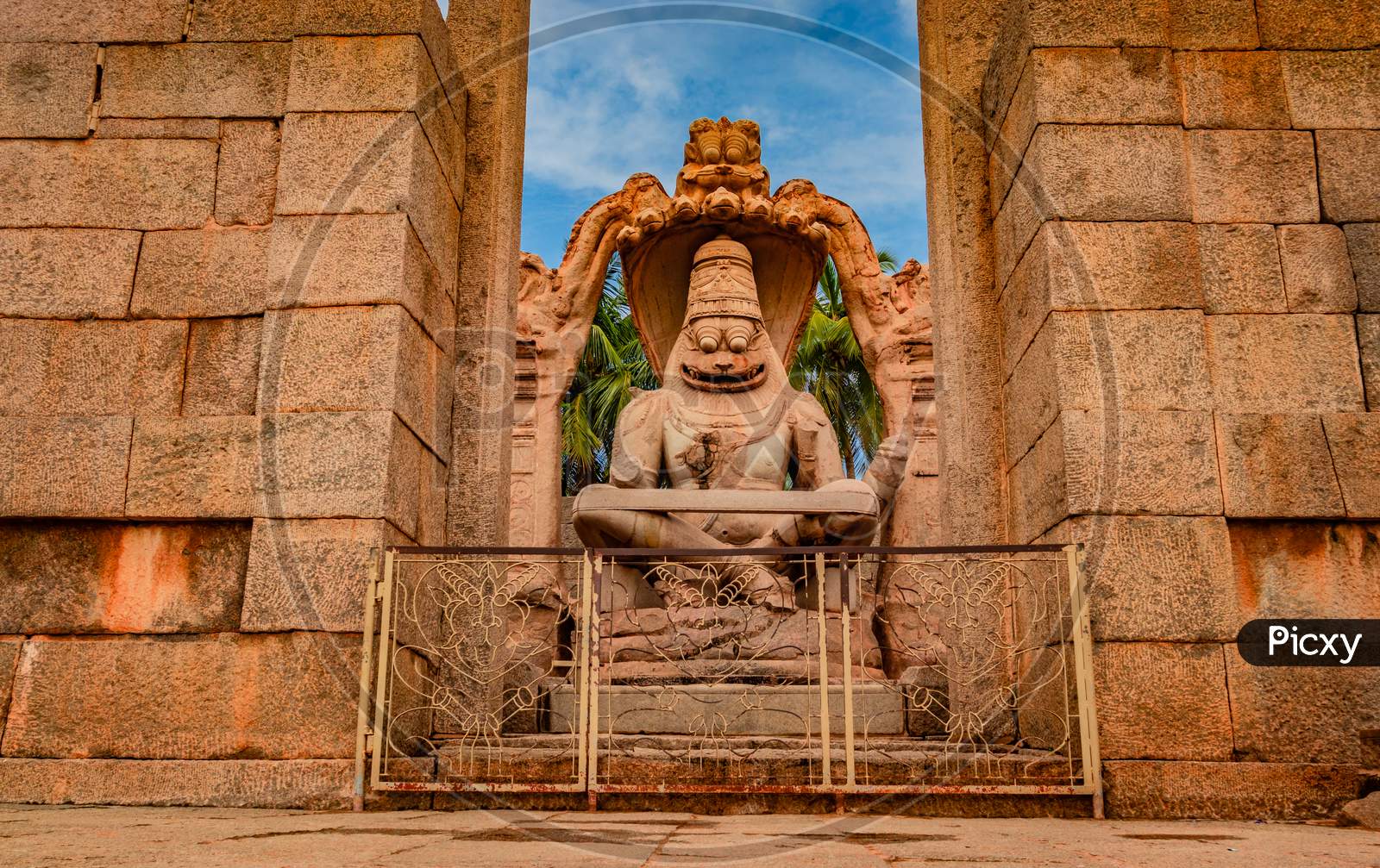 Narasimha Lakshmi Temple Hampi Antique Stone Art Close Up Shot From Unique Angle