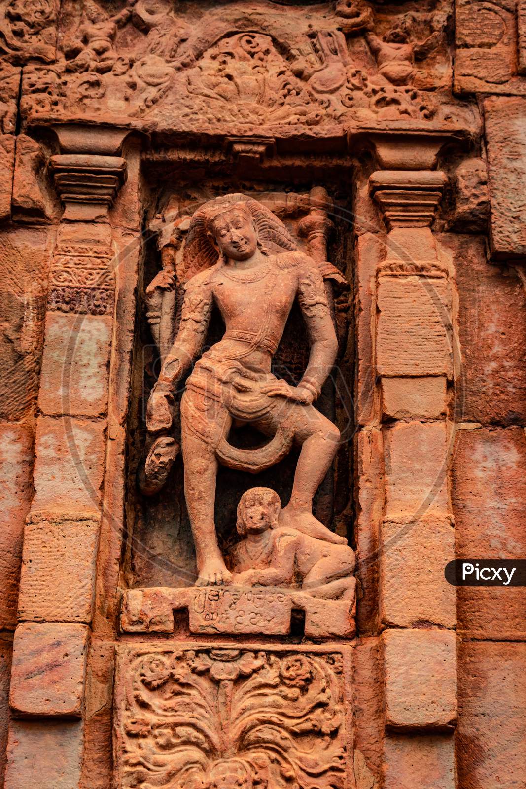 Pattadakal Famous Hair Style Sculptures Of Hindu Gods On Facade Of 7Th Century Temple Carved Walls