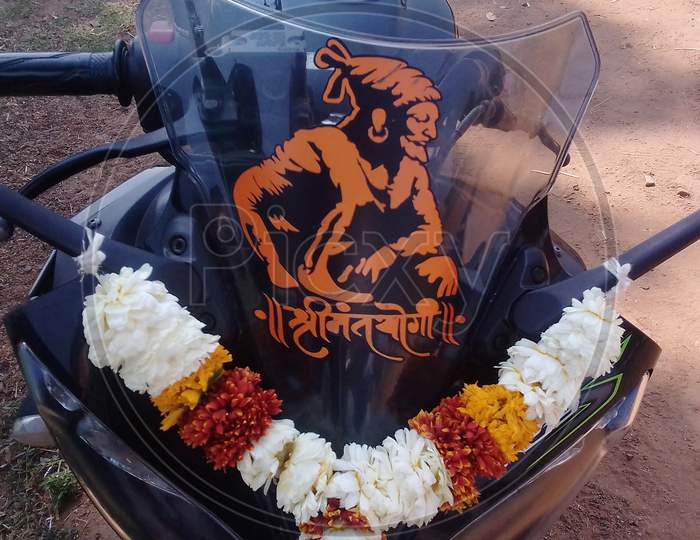 Chhatrapati Shivaji Maharaj sticker on bike