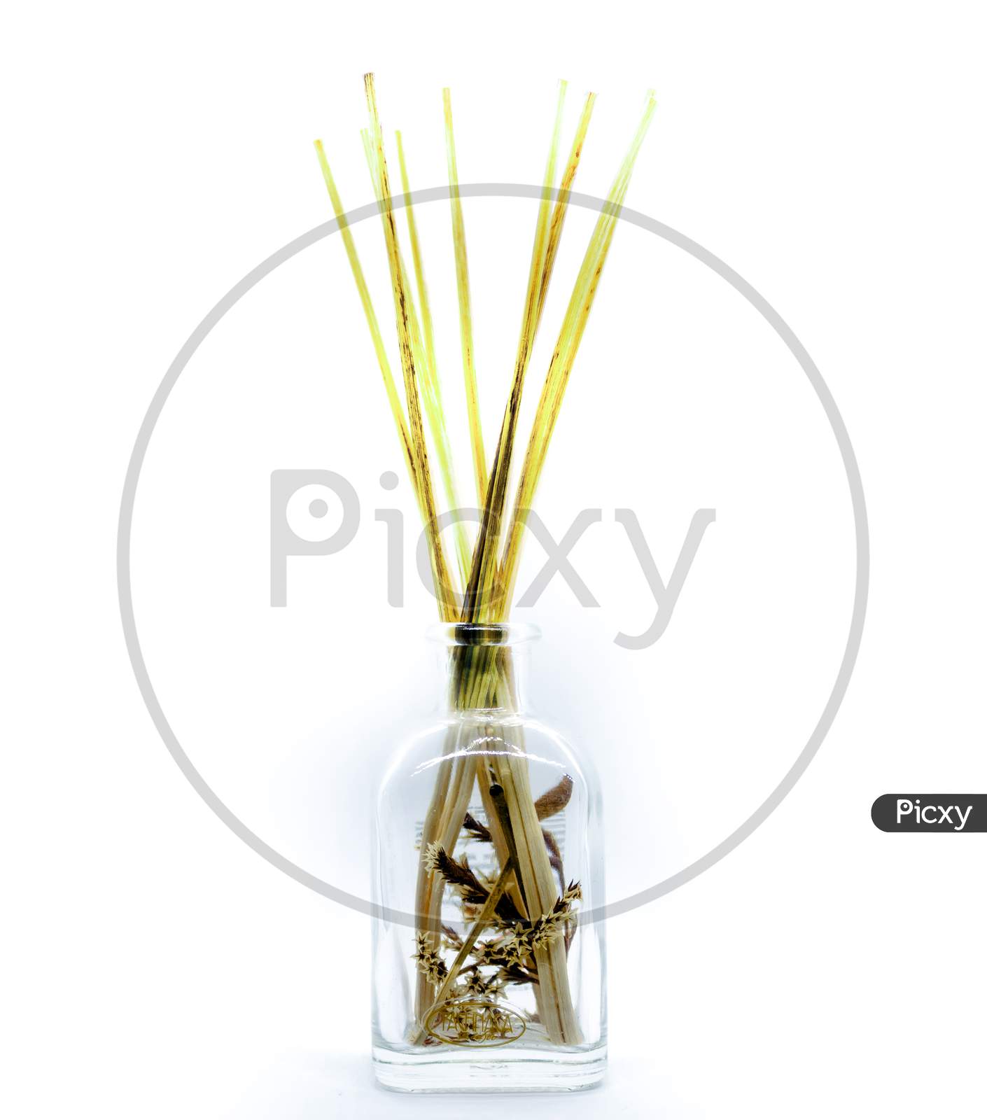 Close Up Of An Object With Wood Sticks In Liquid For Home Fragrance Or No Fire Aroma Diffuser With Sticks