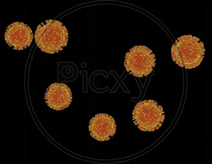 Illustration Graphic Of 3D Rendering Abstract Coronavirus 2019-Ncov Novel Coronavirus Concept Resposible For Asian Flu Outbreak And Coronaviruses Influenza, Isolated On The Black Background.
