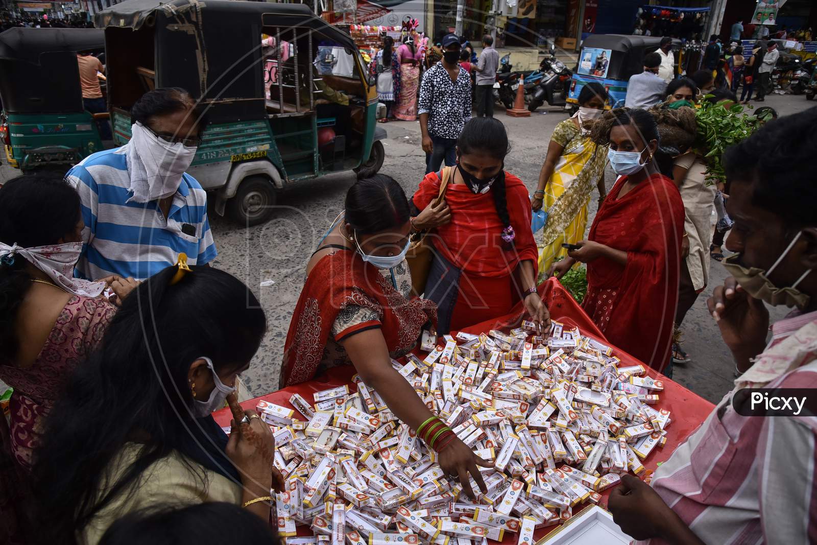 Women Buy Rakhis On The Eve Of Raksha Bandhan Festival, In Vijayawada, August 02, 2020.