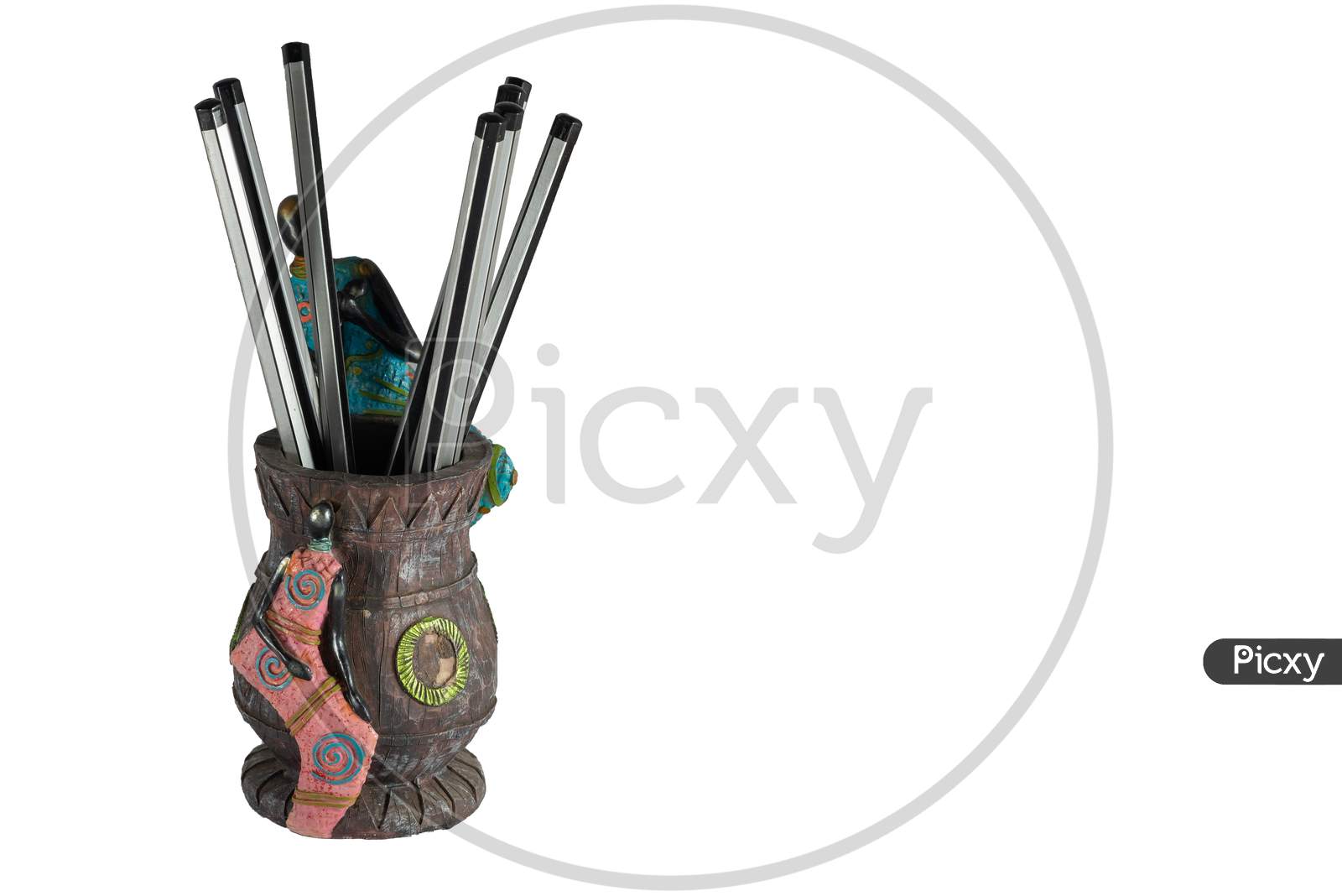 Hand crafted Wooden pencil holder with pencils