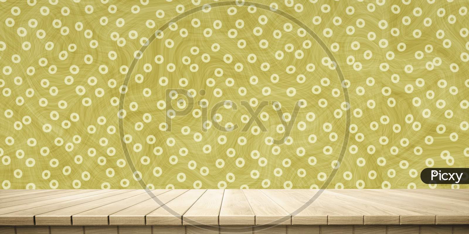 Colorful wooden platform background: Japanese pattern cloth.