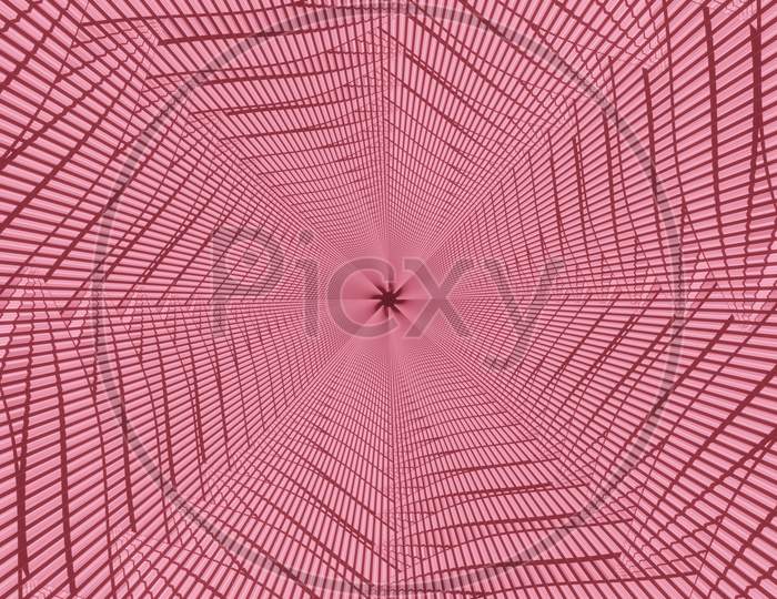 Illustration Graphic Abstract Pink Energy Tunnel In Space With Beautiful Texture And Pattern On The Wall. Energy Force Fields Tunnel In Outer Space. A Glowing Tunnel With Energy (Loop).