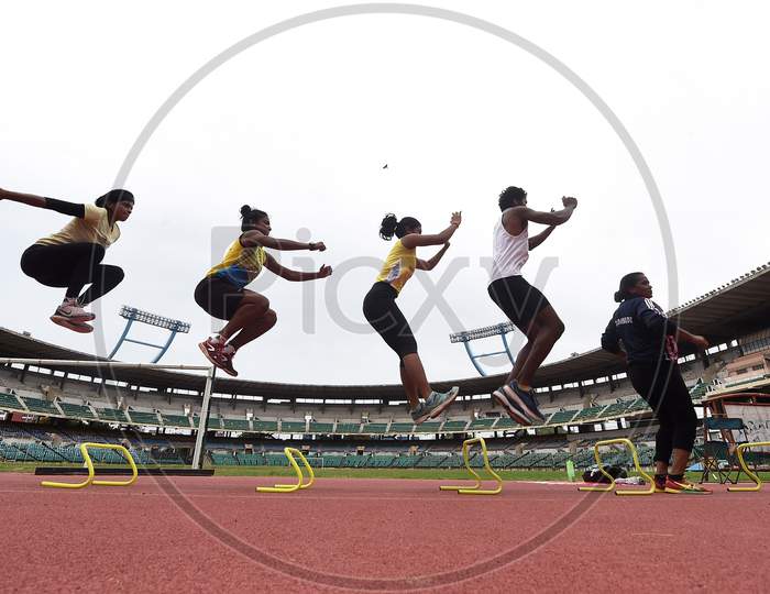 Athlete Doing Practice At Nehru Stadium During Unlock 3.0, In Chennai On August 4, 2020.