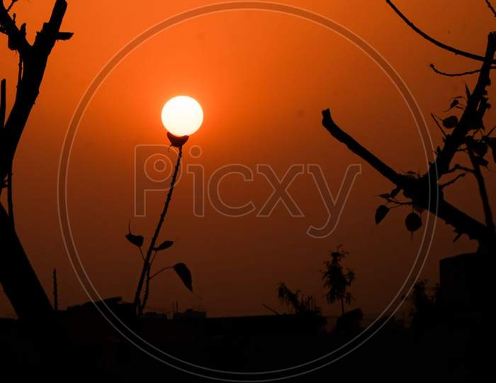 Orange sky sunset silhouette image