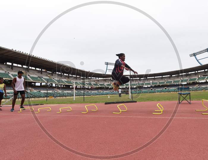 Athlete Doing Practice At Nehru Stadium During Unlock 3.0, In Chennai On August 4, 2020.