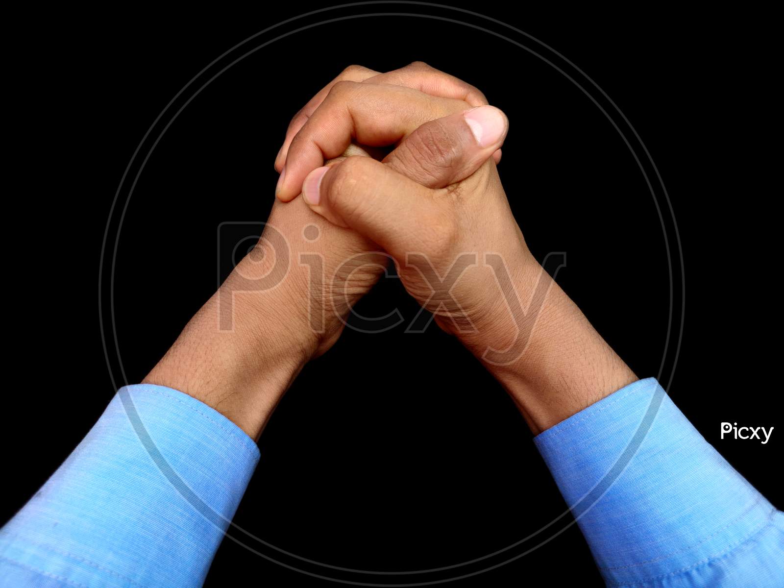 Hand holding Hand , support bonding togetherness Concept, black background