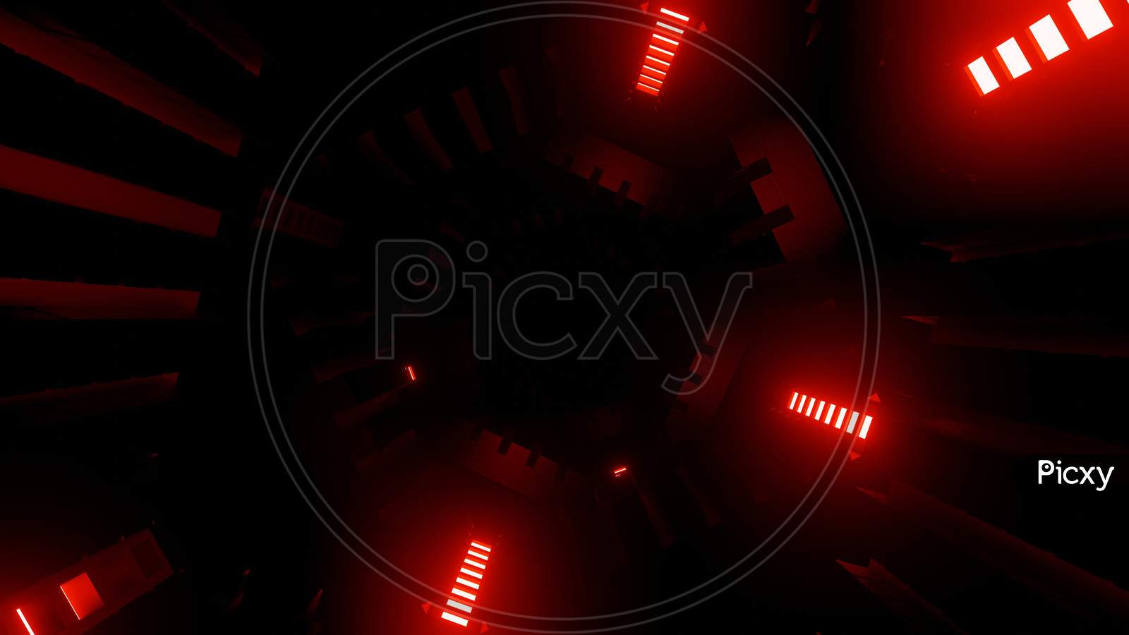 Illustration Graphic Abstract Energy Tunnel Looping With Cinematic Red Lighting In Space. Seamless Loop Flying Into Spaceship Tunnel, Sci-Fi Spaceship. Futuristic Technology 3D Render Vj.