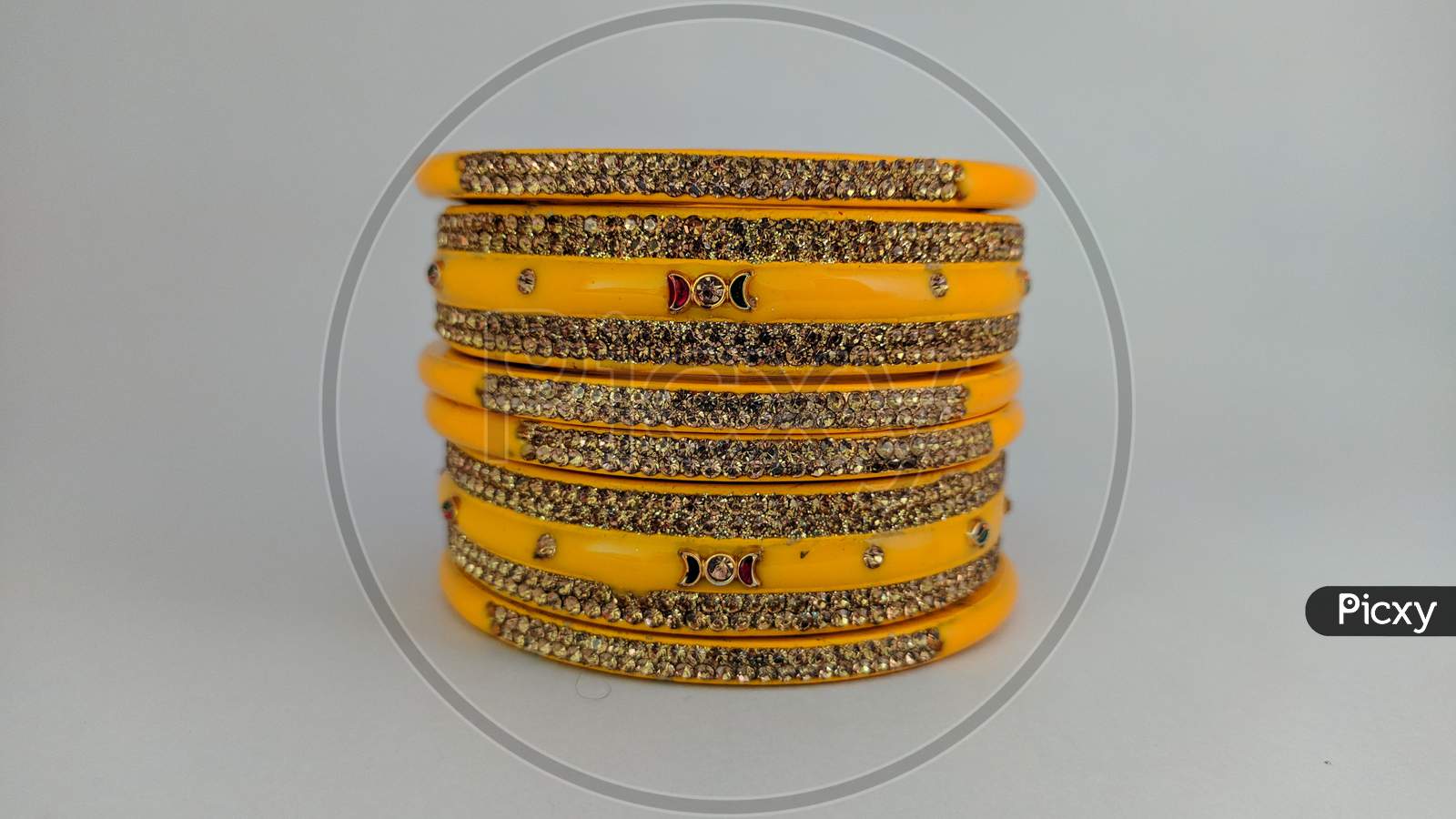 Yellow Bangles Isolated On White Background - Wedding / Traditional Gold Bangles
