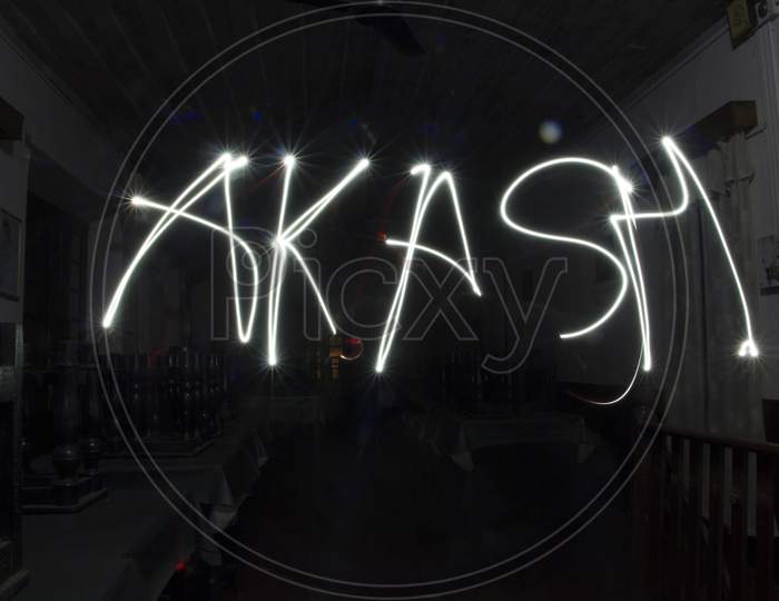 Name made from mobile flash light