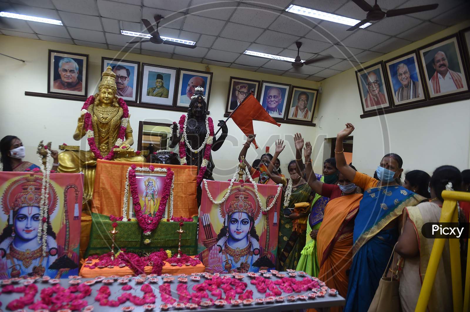 BJP Workers Celebrate The Ground Breaking Ceremony For Proposed Ram Temple In Ayodhya, At a Party Office In Chennai, Wednesday, Aug 5, 2020.
