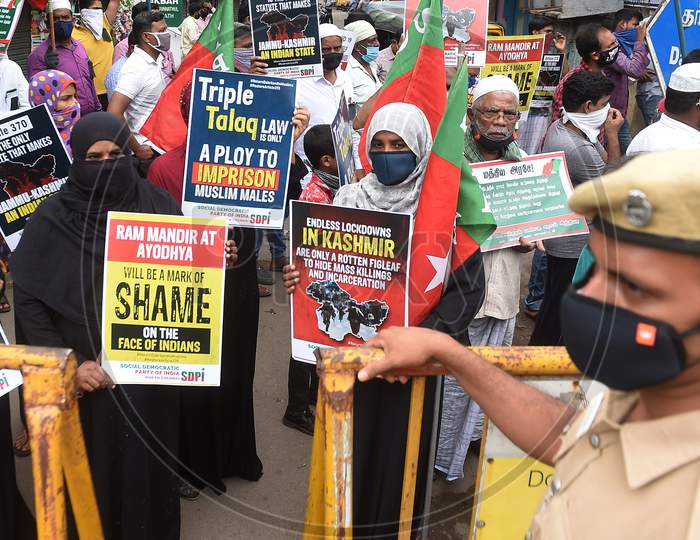 Members Of Social Democratic Party Of India (Sdpi) Stage A Protest Against The Groundbreaking Ceremony Of Proposed Ram Temple In Ayodhya, In Chennai, Wednesday, Aug. 5, 2020.