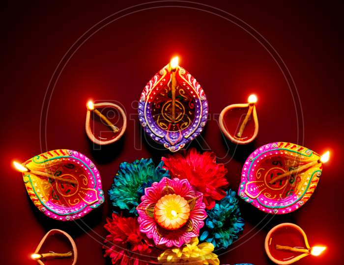 Diwali Celebration Oil lamps, Indian festival
