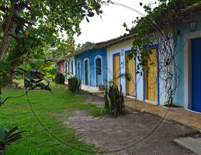 Colorful houses in Trancoso in Bahia - Brazil
