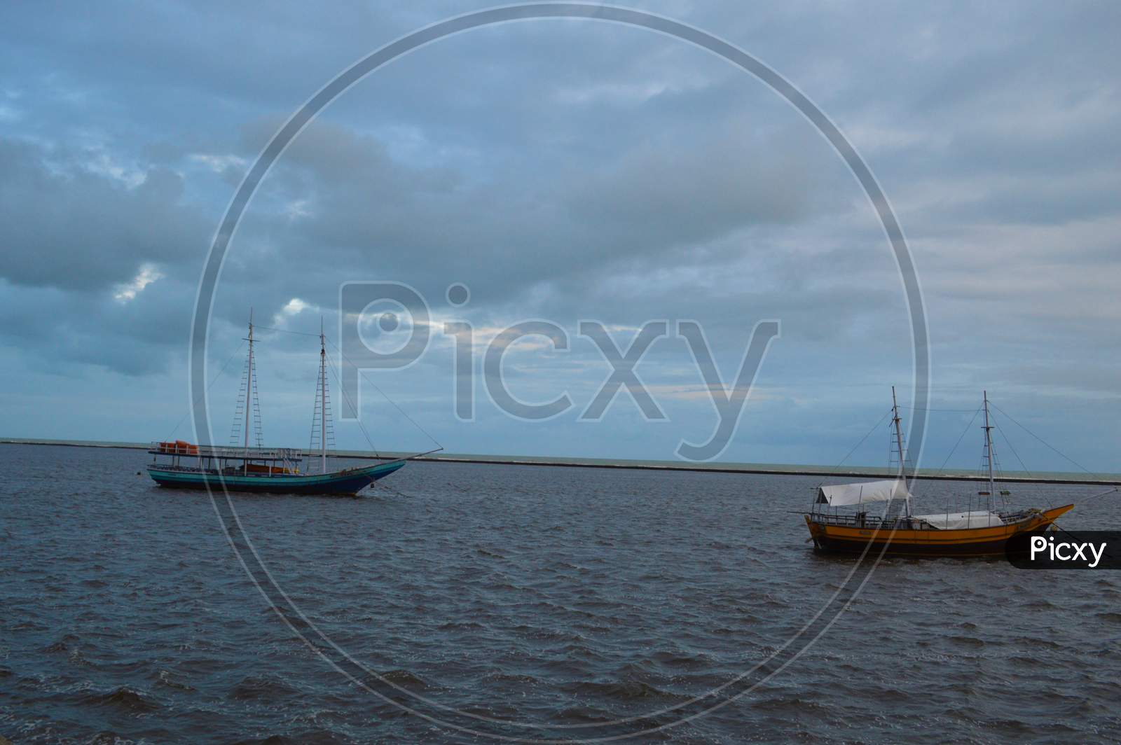 Boats in the calm sea of ​​Porto Seguro, Bahia - Brazil