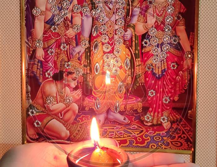 Ram Mandir bhumi pujan celebration with Diya and photoframe