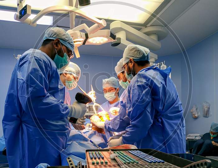 Process Of Trauma Surgery Operation, Delhi, India. Stock Photo