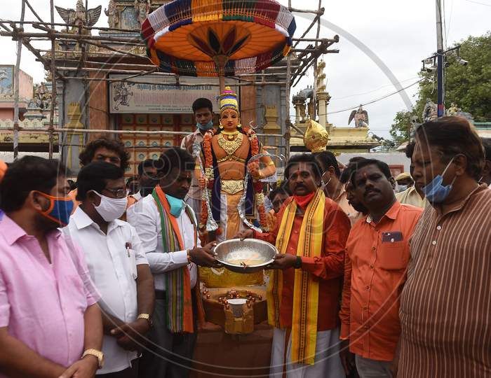Vishwa Hindu Parishad (Vhp) Members Celebrate The Groundbreaking Ceremony Of Proposed Ram Temple In Ayodhya, During Unlock 3.0, In Chennai, Wednesday, Aug 5, .2020.