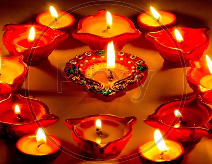 Diwali Celebration Oil lamps, Indian festival