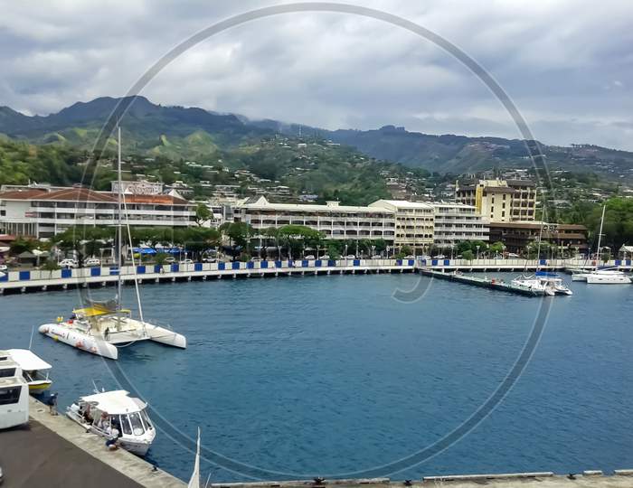 9/28/2014 Papeete ,French Polynesia, A View Of Pier ,Mountains And Building