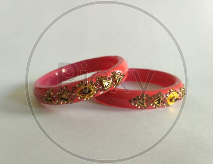 Beautiful Pink Bangle With Stoned Surrounding. Indian Culture ,