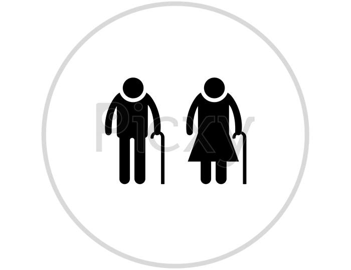 Old Age With Walking Stick Flat Icon
