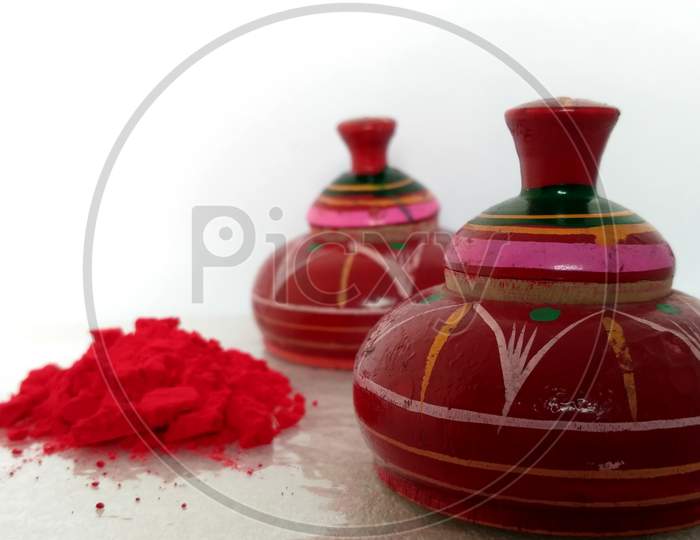 Sindoor (vermilion), Red powder of vermilion. Sign of a married woman in Hindu's or Indian's. Soft focus on vermilion