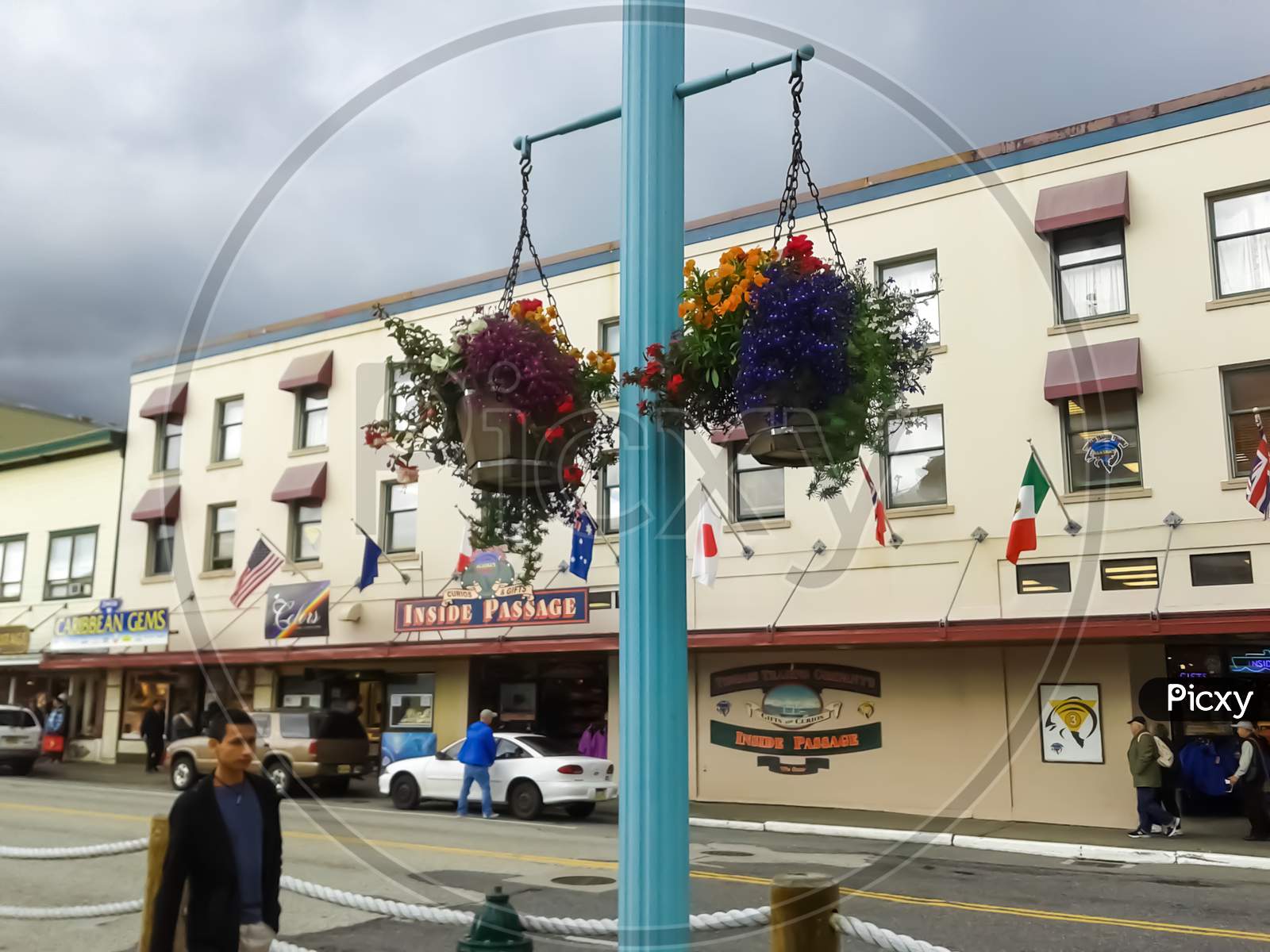 7/4/2014 ,Ketchikan ,Alaska ,Usa ,A View Of Street Near To Cruise Port ,View Of Street ,Tourists And Shops