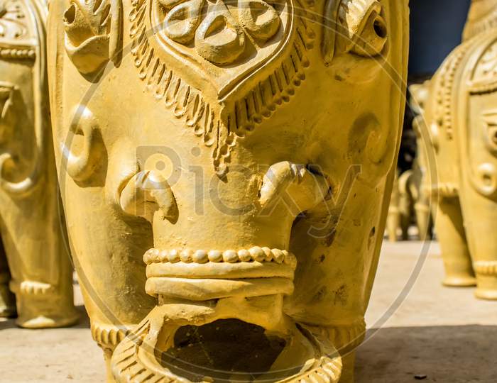 Terracotta - Artistic Elephant Lamp Art Of Beautiful Clay In Bankura, India