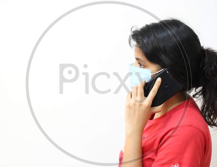 Happy Young Woman Talking On The Phone At Home, Social Distance Concept