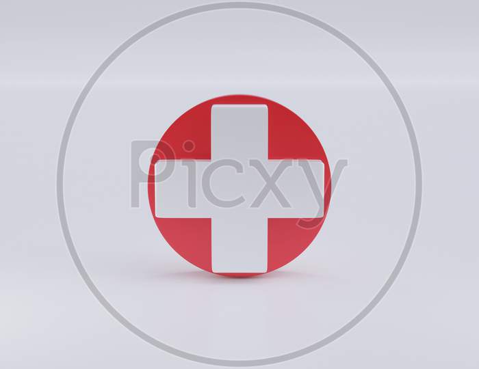 White And Red Medical Sign Or Plus Symbol, 3D Render Icon