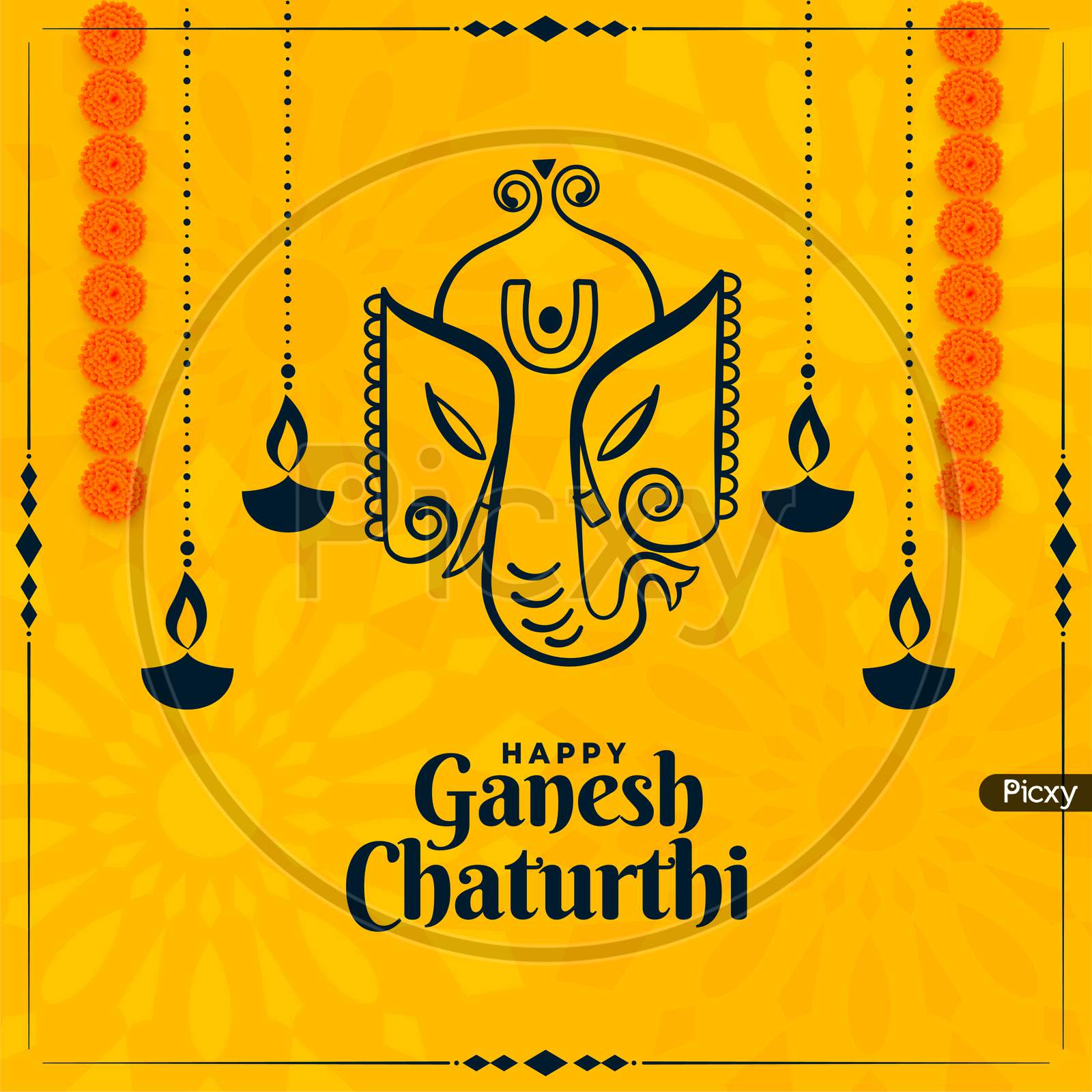 Happy Ganesh Chaturthi Indian Festival Yellow Card Design