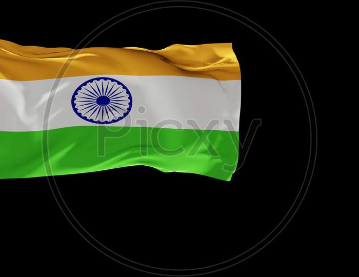 Indian Flag Picture Isolated With Black Color