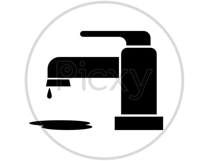 Water Dripping At Water Tab Flat Icon On White Background