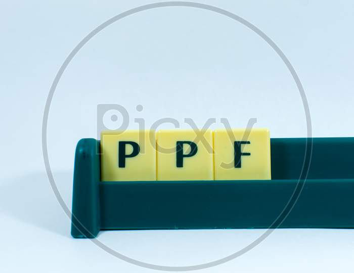 Public provident fund or PPF  word design image for stock market or any type monetary transaction by block letter for various purposes financial work