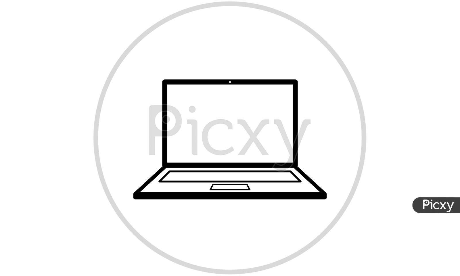 Laptop Computer Line Flat Icon On White Background
