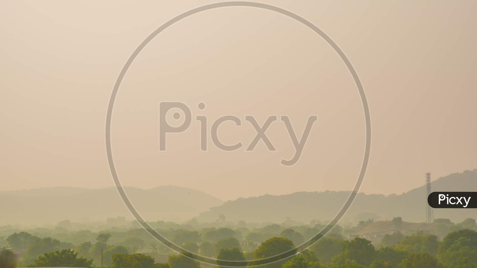 Morning View Of Landscape Covered By Haze And Smoky In Jaipur Air, India