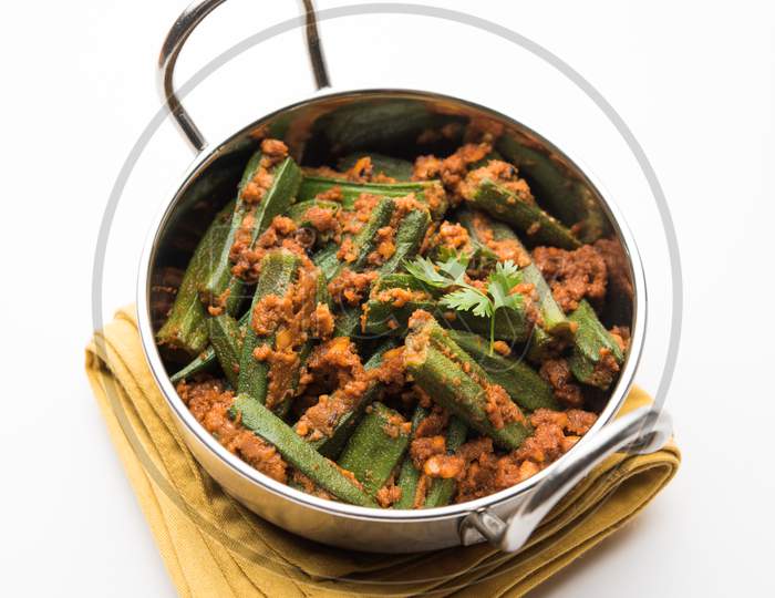 Indian Bharwa Bhindi Or Masala Fried Okra, Bhendi Or Ladyfinger Curry