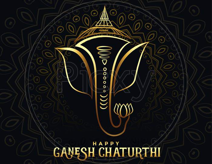 Beautiful Golden Ganpati Card For Happy Ganesh Chaturthi