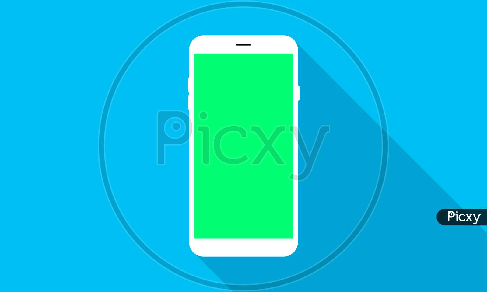 Smartphone With Green Screen On Blue Background