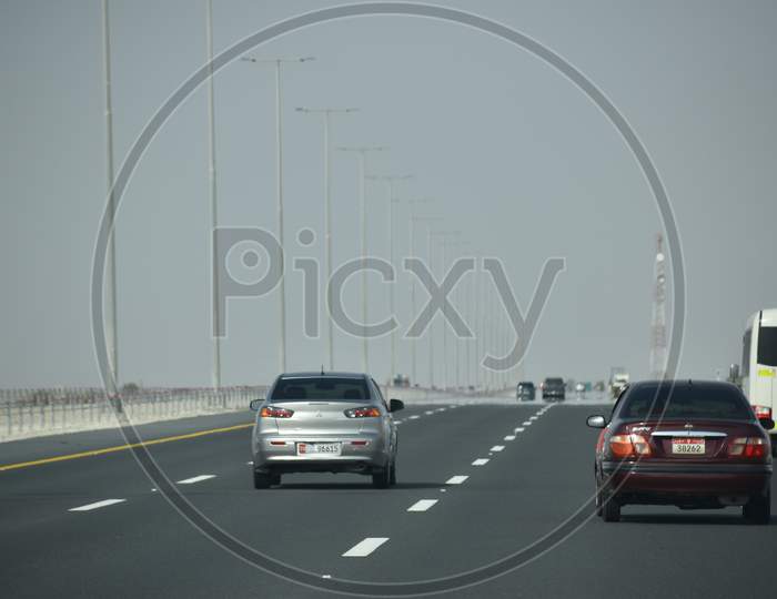 A Day Time View From Abu Dhabi - Ghweifat Highway Road.Abu Dhabi,Uae.04.08.2020.