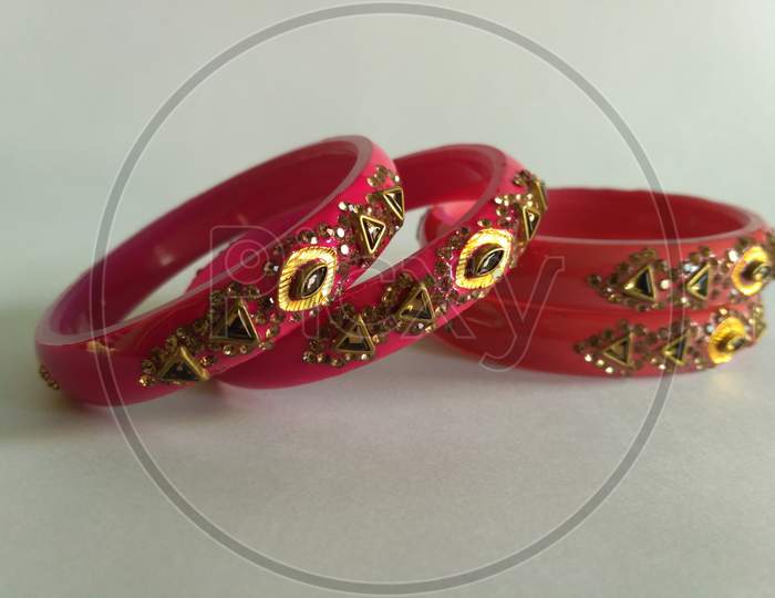 Beautiful Red Bangle With Stoned Surrounding. Indian Culture ,