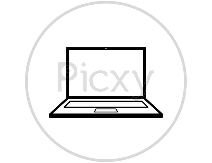 Laptop Computer Line Flat Icon On White Background